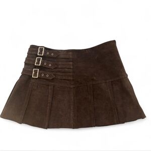 Eyeshadow Dark Brown A-Line Skirt with Buckle Accents